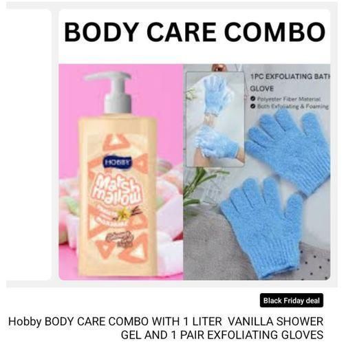BODY CARE COMBO WITH 1 LITER VANILLA SHOWER GEL AND 1 PAIR EXFOLIATING GLOVES
