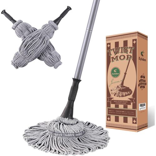 Mop with 2 Reusable Heads, Easy Wringing Twist Mop, with 57.5 inch Long Handle, Wet Mops for Floor Cleaning, Commercial Household Clean Hardwood, Vinyl, Tile, and More (Grey)