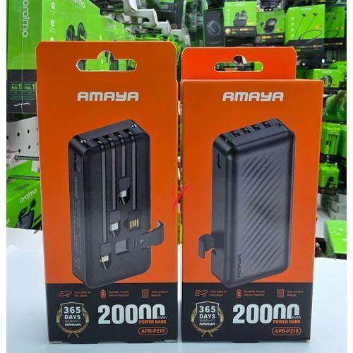 APB-P219 20000mAh anti-scratch texture power bank with built in Micro, Type C, Lightning & recharging cables BLACK