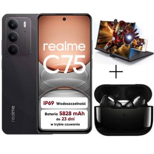 C75, 6.74", 256GB ROM + 8GB RAM (Dual SIM), 6000mAh - Black + Free Gifts