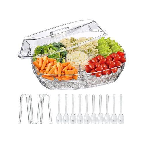 Chilled Fruit Tray 15 Inch Clear Party Platter with 4 Compartments