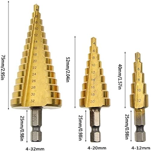 3Pcs/Set Multi-Size Step Drill Bits Titanium-Coated High-Speed Steel Precision Drilling in Wood and Metal Home DIY Professional