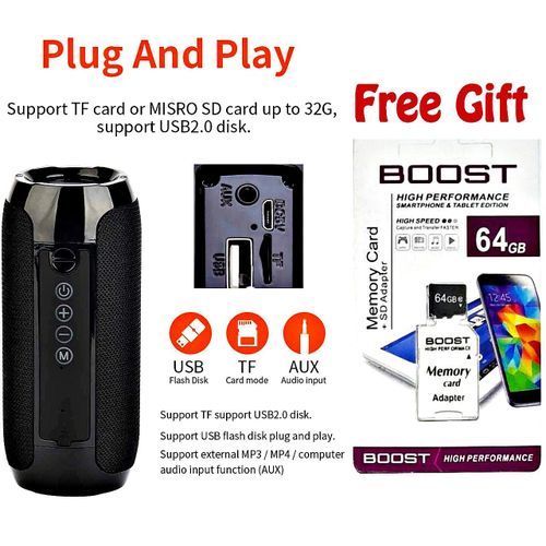 Black Portable Bluetooth Speaker // Boost Memory Card 64GB