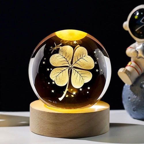 Four-leaf clover crystal ball night light, decorative desktop ornament.