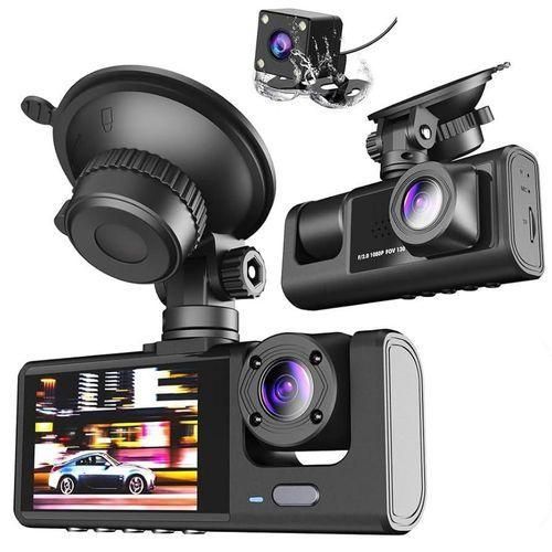 Full HD Advanced 3 Channel Dash Cam viewing Front Rear and Inside 24 inch Screen Dash Camera for Cars 1296P Full HD Dash Cam Dual Lens Car Dash Camera with Loop Recording Wide Angle viewing