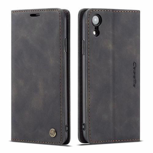 iPhone XR Phone Case, Wallet-Style Retro Black Suede Leather Flip Protective Cover for Second Device