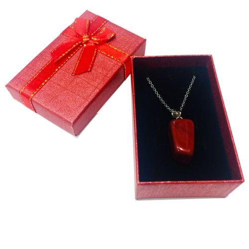 Red Jasper Tumbled Necklace With Stainless Steel Chain