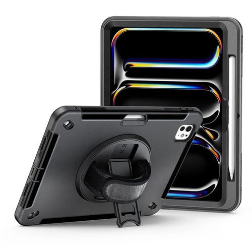 Back case cover with hand strap rotating stand and front screen protector for iPad air 11 inch M3 2024/2025