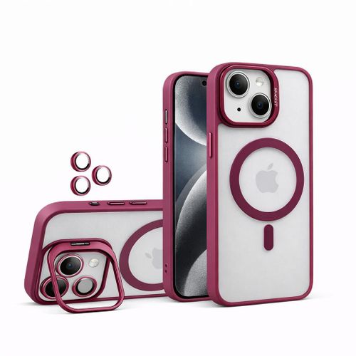 iPhone 13 Clear Magnetic Case – Metal Ring Stand Shockproof Cover with Camera Lens Protection – Rose Pink
