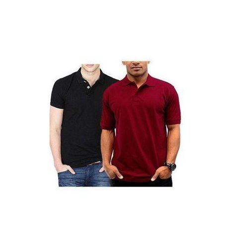 2 pack Mens Cotton short sleeved Collar Polo Shirt black maroon-