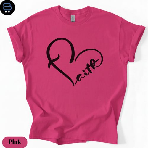 Christian Minimalist Heart Line Art Design Shirt Faith Cursive Typography Faith PINK