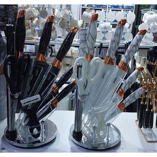 Premium Marble Pattern Kitchen Knife Set With Stand