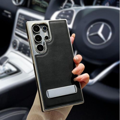 Genuine leather case with a metallic stand for Samsung S25 ultra