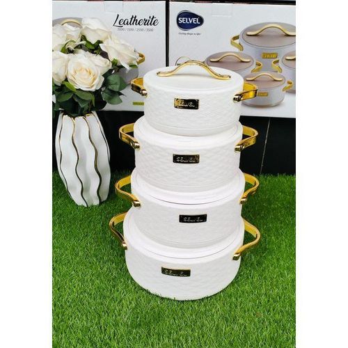 Premium Quality 4pcs Leatherite Hotpots Set – Elegant Serveware (1000ml, 1500ml, 2500ml, 3500ml) White