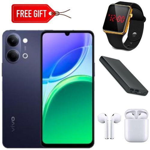 Y05 674 Display 128GB ROM 4GB RAM Upt o 8GB RAM 6500mAh Dual Sim black - Free One Year Warranty LED Watch Power bank Earpods