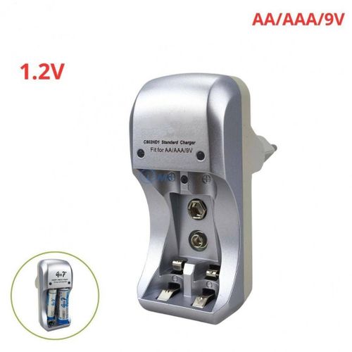 12V DC Standard Battery Charger Adapter Silver 100-240V 2 AA 2 AAA 200mA 9V 400mAh