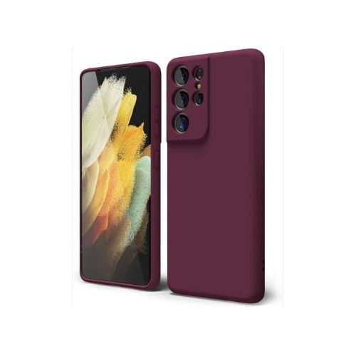 Soft Flexible Silicone Case for Samsung Galaxy S21 Ultra Shockproof Anti-Scratch Slim TPU Protective Back Cover Maroon