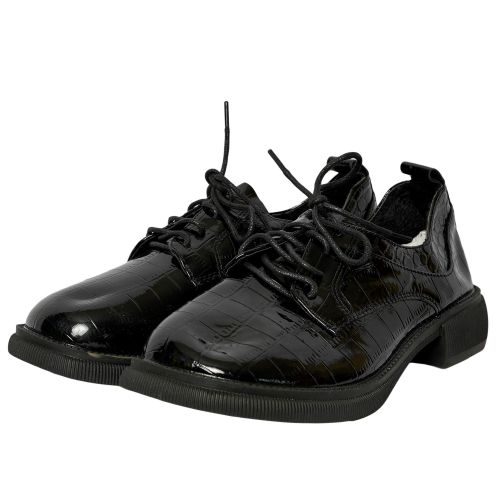 Black Croco Patent Lace-Up Oxfords