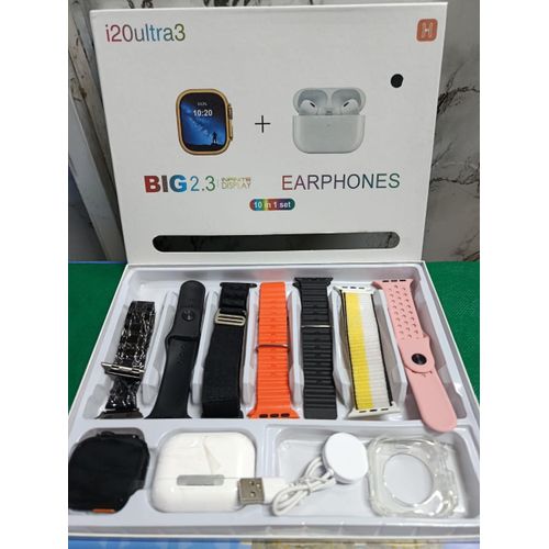 i20 Ultra 3 Smart Watch Combo With Ultra 7 Strap Free AirPods And Watch Case