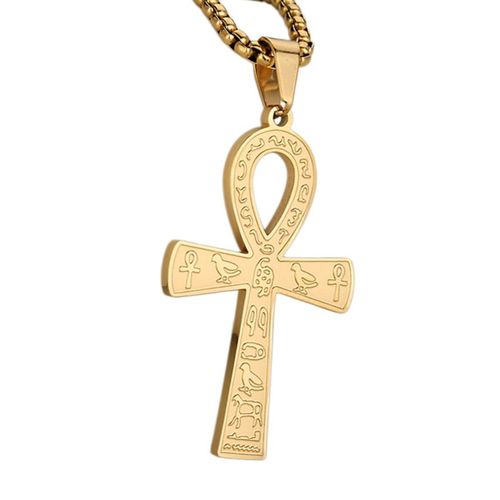 Retro Stainless Steel Cross Pendant Ancient Egyptian Aymbols Hip-hop Titanium Steel Necklace For men and women