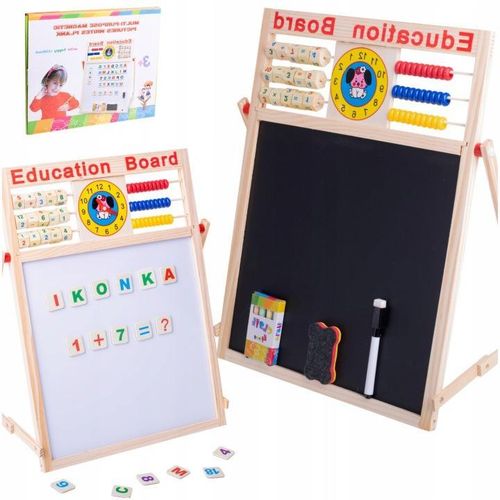 Double Sided Easel Board for Kids with Alphabet Blocks, Counting Abacus and Educational Clock