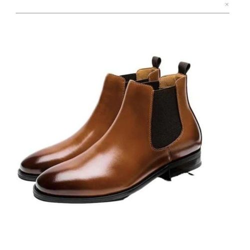 HOOENG Ankle Boots For Men Elastic Bandage Burnished Toe Genuine Leather Non Slip On Waterproof Formal Color Brown