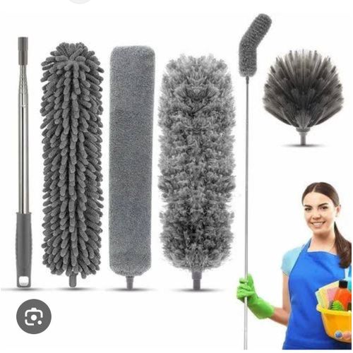 4 in 1 Microfiber Feather Duster Extendable Cleaning Brush with Flexible Bendable Head for Dusting Corners High Surfaces and Hard-to-Reach Areas Home Cleaning Tool