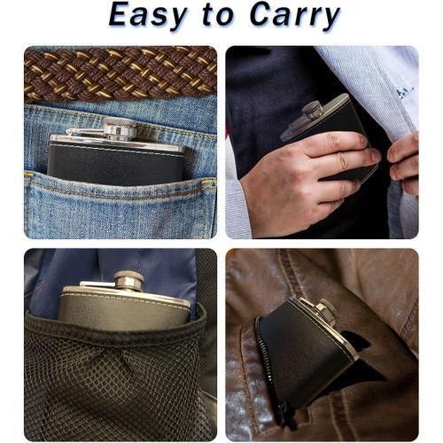 Hip Flasks for Liquor 8 Oz Gifts Set, Stainless Steel Drinking Flasks Black Leather Cover with Funnel & 2 Cups, Portable Whiskey Flask Bottle for Hiking Climbing Traveling Men Father Husband