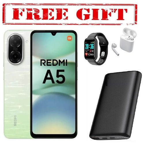 Redmi A5 RAM 4GB + 64GB , 5200 MAH DUAL SIM COMES WITH FREE GIFTS ( AIRPODS + SMART WATCH +POWERBANK ) FOR YOU