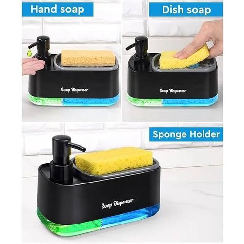 2-Compartment Soap Pump Sponge Caddy Dish Cleaning Kit-black