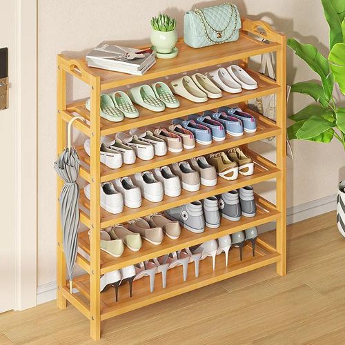 6-Layer Bamboo Shoe Rack Multi-Tier Stackable Wooden Shoe Organizer