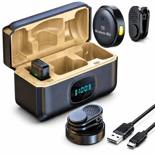 Dual Wireless Microphone for Camera Laptop & Smartphones, 2.4G Mini Collar Mic with Noise Cancellation & Magnetic Clip, Wireless Mic for YouTube Vlogging Recording & Interviews