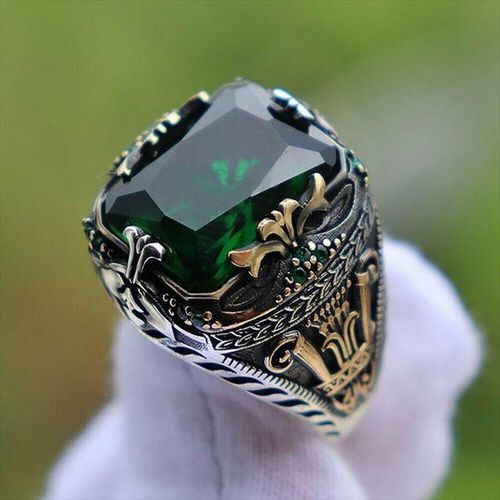 Retro Handmade Turkish Ring For Men Vintage Double Zircon Rings Punk Trendy Islamic Religious Muslim Jewelry Silver