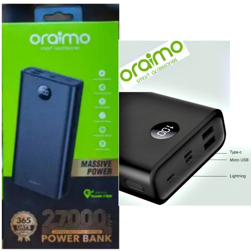 Longlasting Power Bank 27000mAh Fast Charge - Black