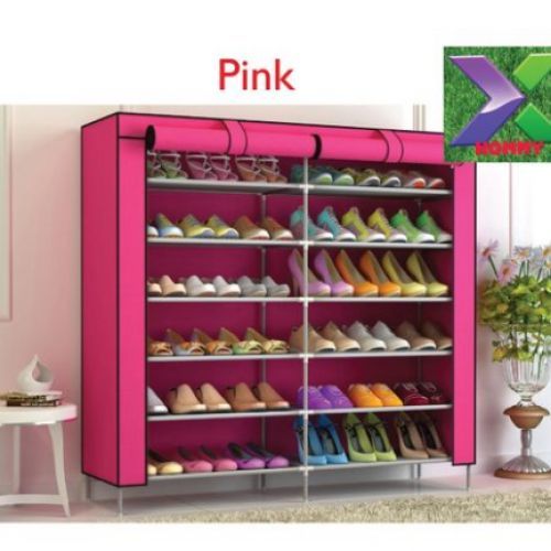 30 Pairs Shoe Rack 2Column Shoe Organizer With Canvas Cover