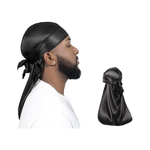 2 Pieces Silky Durag Pack for Men Women Waves, Premium Satin Deluxe Du-rag