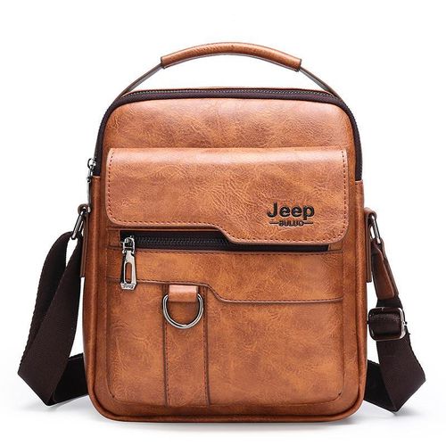 Jeep Buluo Mens PU Leather Crossbody Bag Multi-Zip Compact Shoulder Bag with Handle
