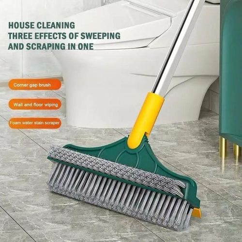 3-in-1 Floor Scrubbing V-Shaped Brush with Long Handle – Rotatable Broom & Squeegee Cleaner for Corners and Tiles