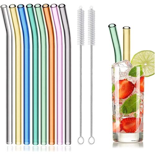 8 Pcs Reusable Glass Straws 8x8mm Eco-friendly Drinking Straws for Smoothie Milkshakes Tea Juice Cocktail Straws Multi-Color Mixed