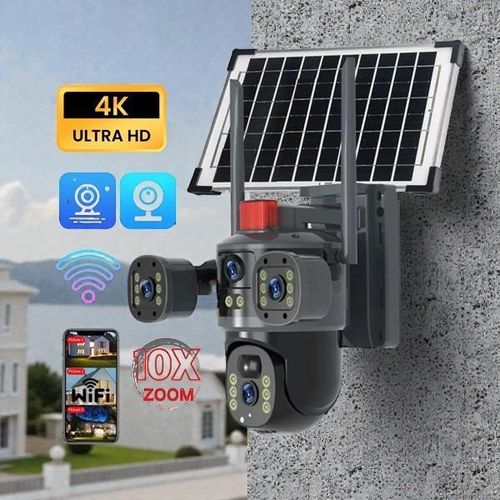 Rotating Smart Surveillance System V380 Pro App 12MP Ultra HD 4G PTZ Rotating Multiple Lens COLORED night vision Loud Siren Alarm Outdoor Security Solar Camera