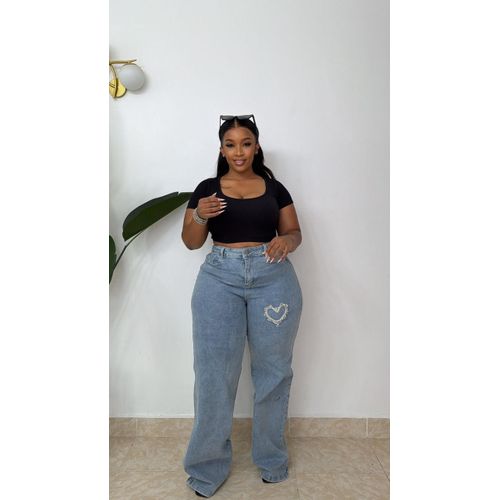 Blue Heart Dirt Jeans High Waist Wide Leg Pants vintage Denim mummy Trousers