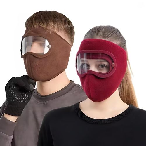 Winter Fleece Full Face Mask with Goggles – Windproof & Dustproof Balaclava for Outdoor Sports, Cycling, Skiing, and Cold Weather Protection