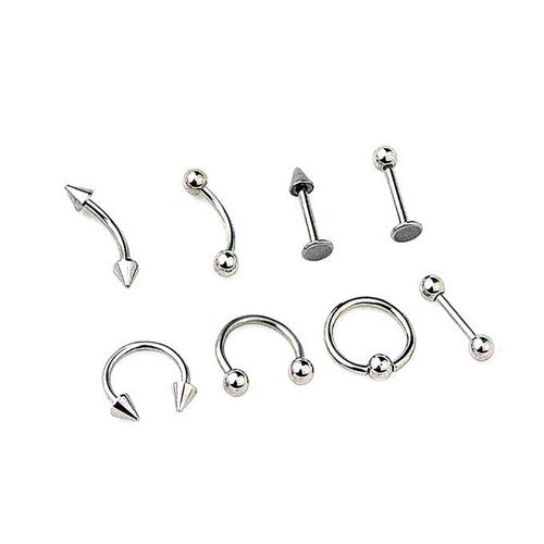8Pcs Mixed Style Lip Tongue Eyebrow Nose Ring Barbell-Silver