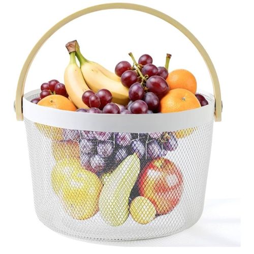 PANTRY mesh wire fruit basket with wooden handle