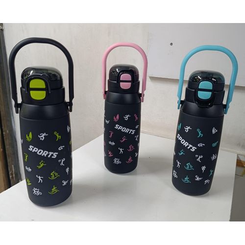 900ml black sports water bottle, twin open top bottle, quality black water bottle with handle