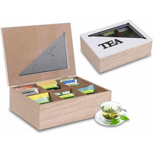 6 compartments wooden teabag coffee organizer