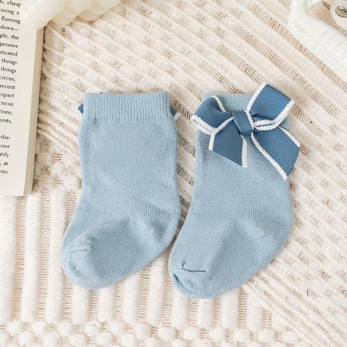 Baby Girls Bows Short Socks Soft Cotton Kids Short Sock Children Floor Solid Plain Princess Style Socken For 0-5 Years3-5YearsL