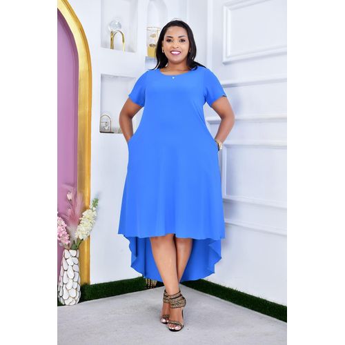 Sky Blue VERO MODA High Low O-neck Women Plain A-shaped Midi Dress