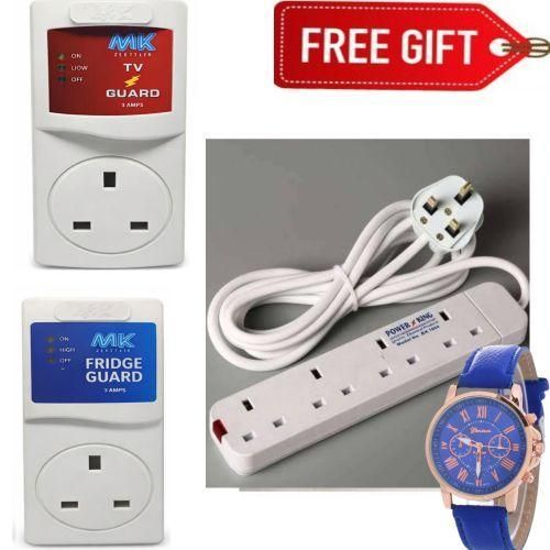 MK FRIDGE GUARD + Smart TV Guard Voltage Power Protector Against Power Surges & Fluctuations For Hisense Smart TV 50 Inch LED Frameless Smart TV + 4 WAY POWER EXTENSION + BEST LADIES WATCH