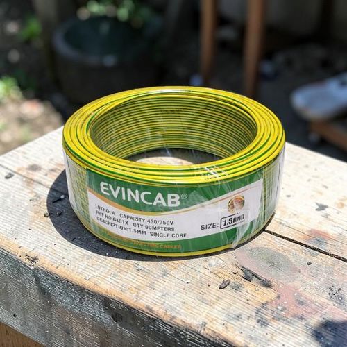 1.5mm Yellow/Green Single Core Solid Shock Proof Safe Electrical Wiring Cable